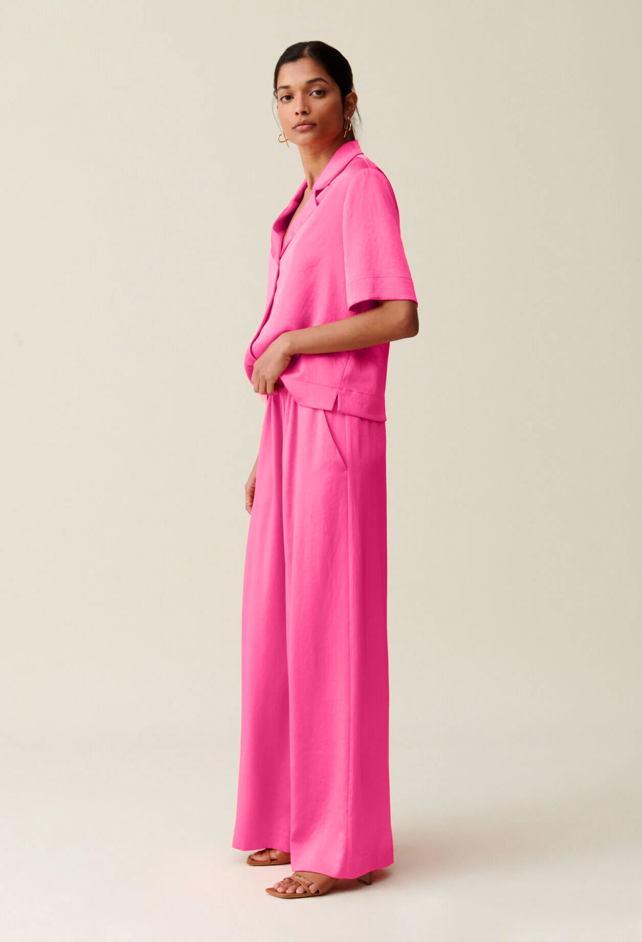 Wide-leg trousers with smocked waistband