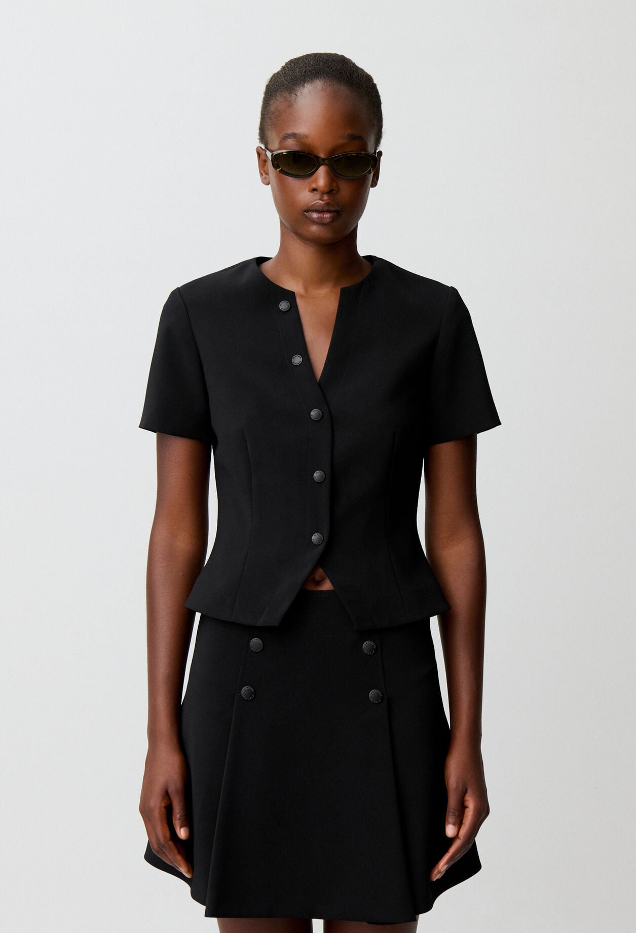 Fitted button-up V-neck top