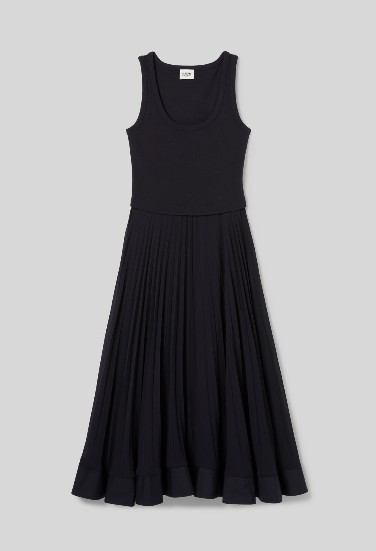 Navy blue long pleated dress