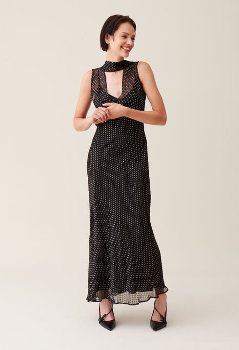 Sheer polka-dot maxi dress
