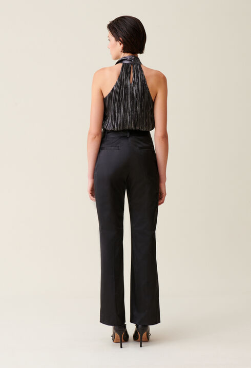 Black slim satin trousers