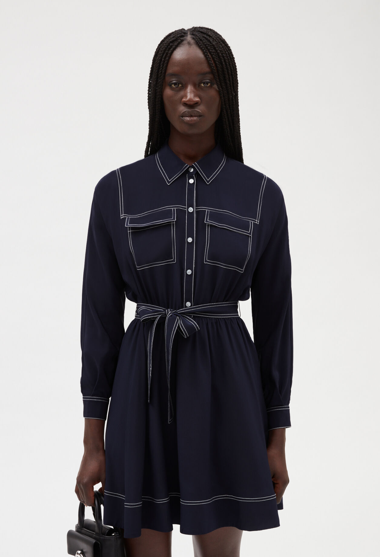 Blue silk long-sleeved short dress Blue silk long-sleeved short dress