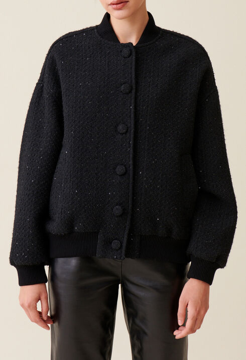 Black tweed bomber