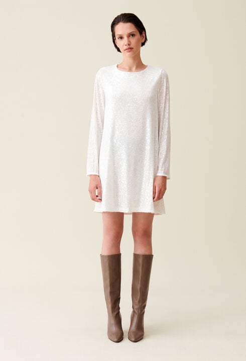 Rififi short ecru dress with sequins