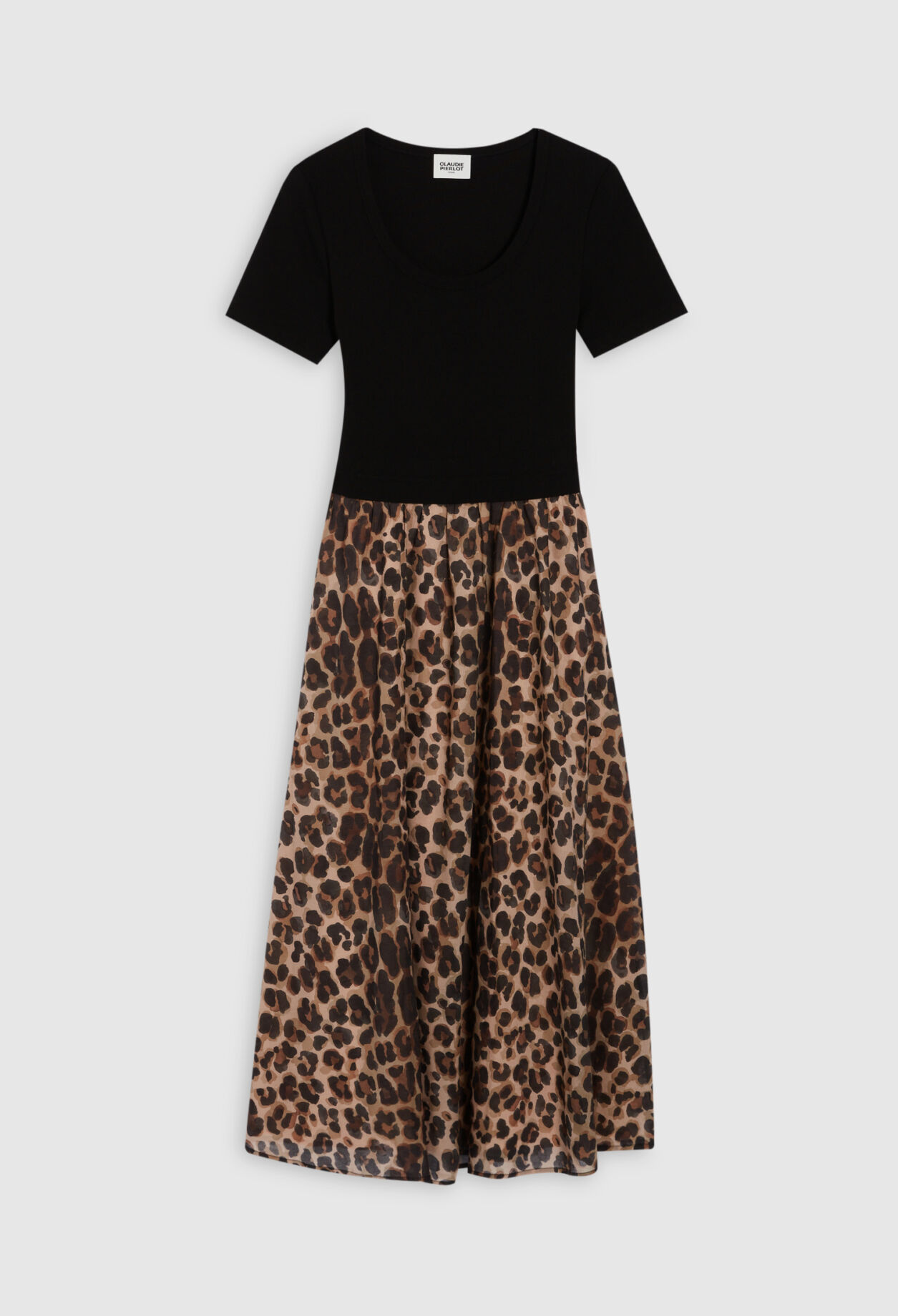 Bi-material leopard midi-dress Bi-material leopard midi-dress