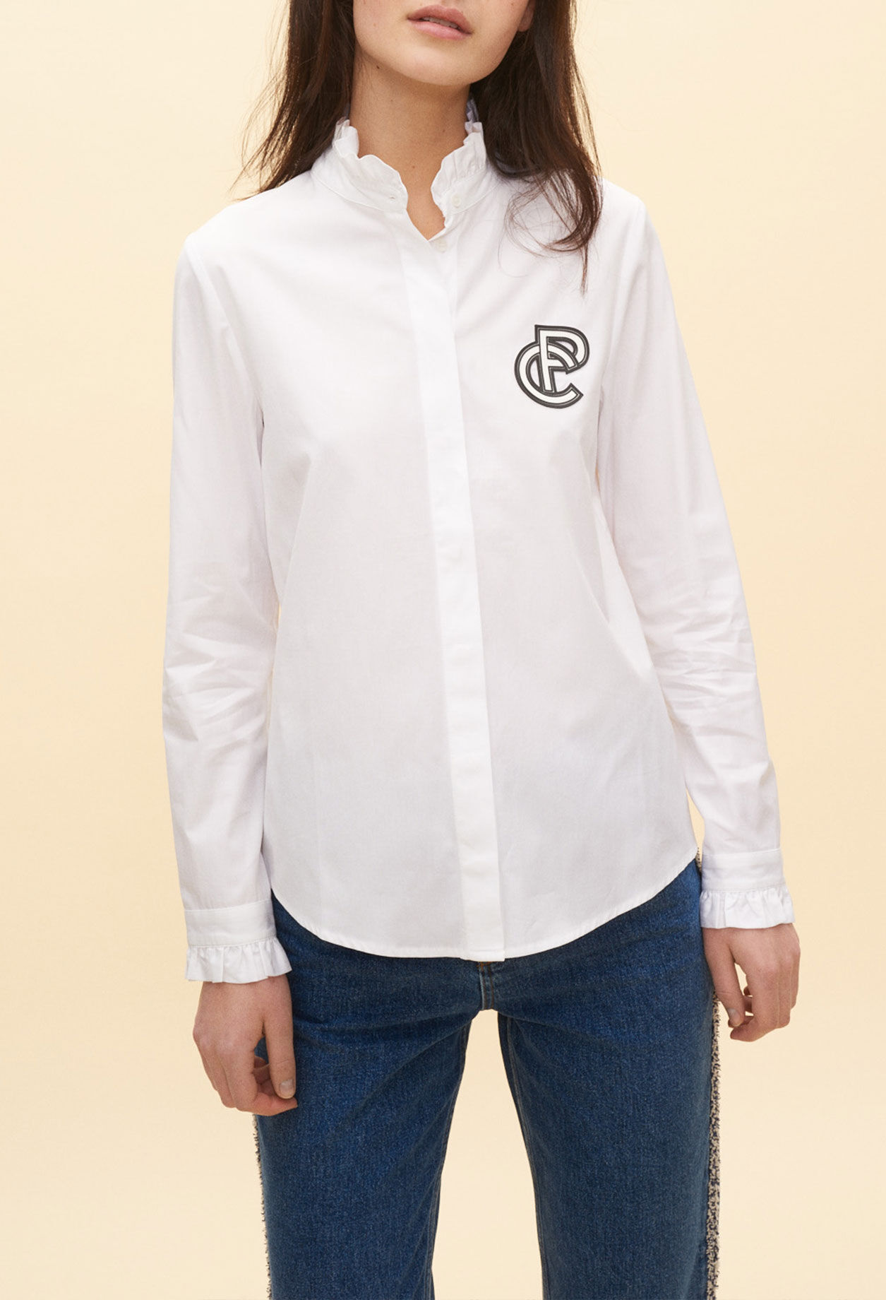 Shirt with pleated high neckline Shirt with pleated high neckline