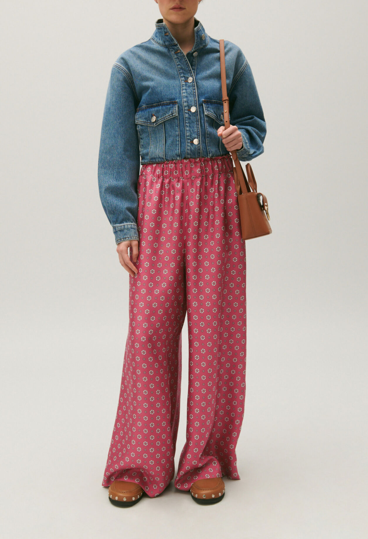 Printed satin trousers