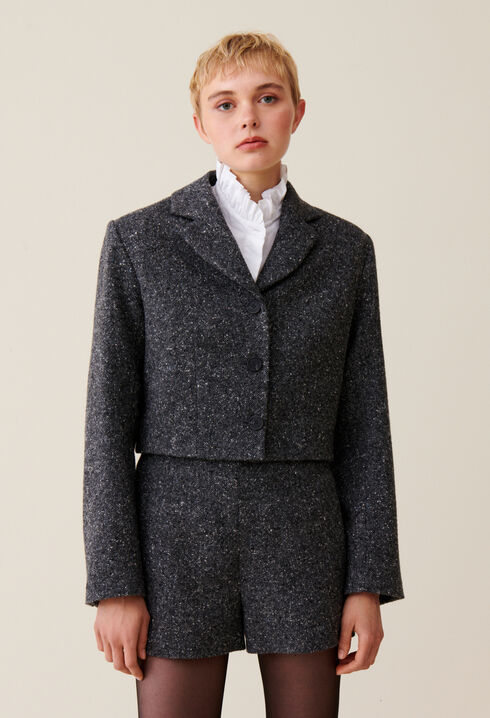 Grey tweed mixed wool blazer