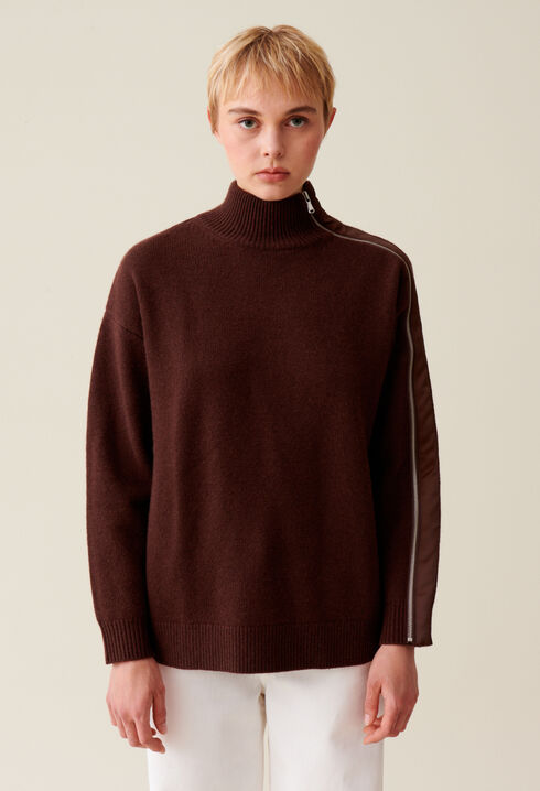 Brown zip-up high neck jumper