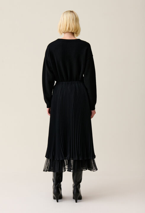 Black pleated midi skirt