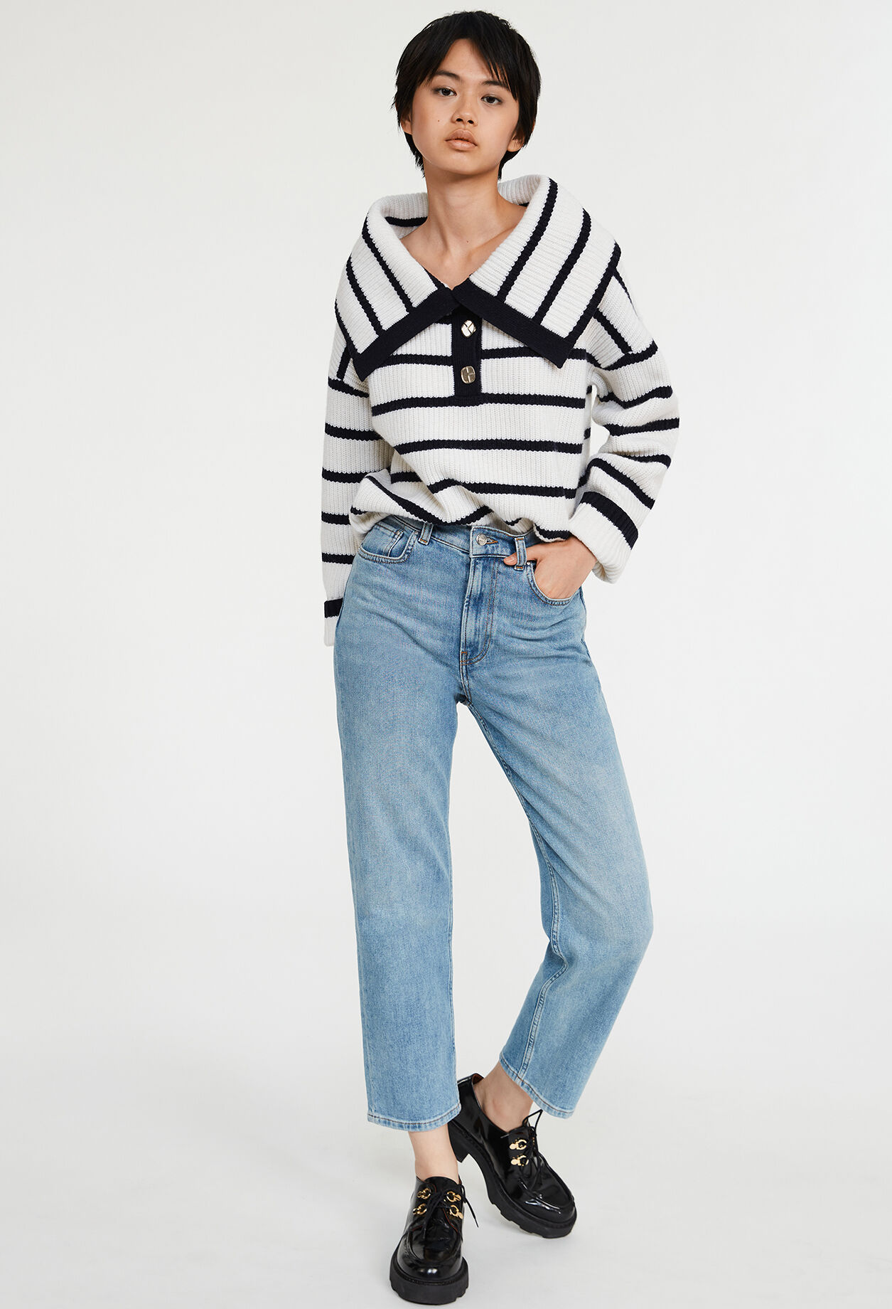 Pull bicolore à rayures laine