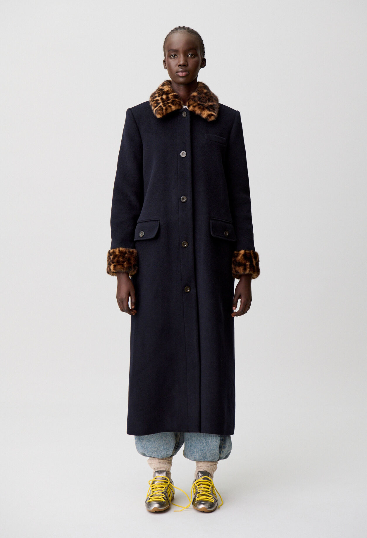 Long leopard-print wool coat