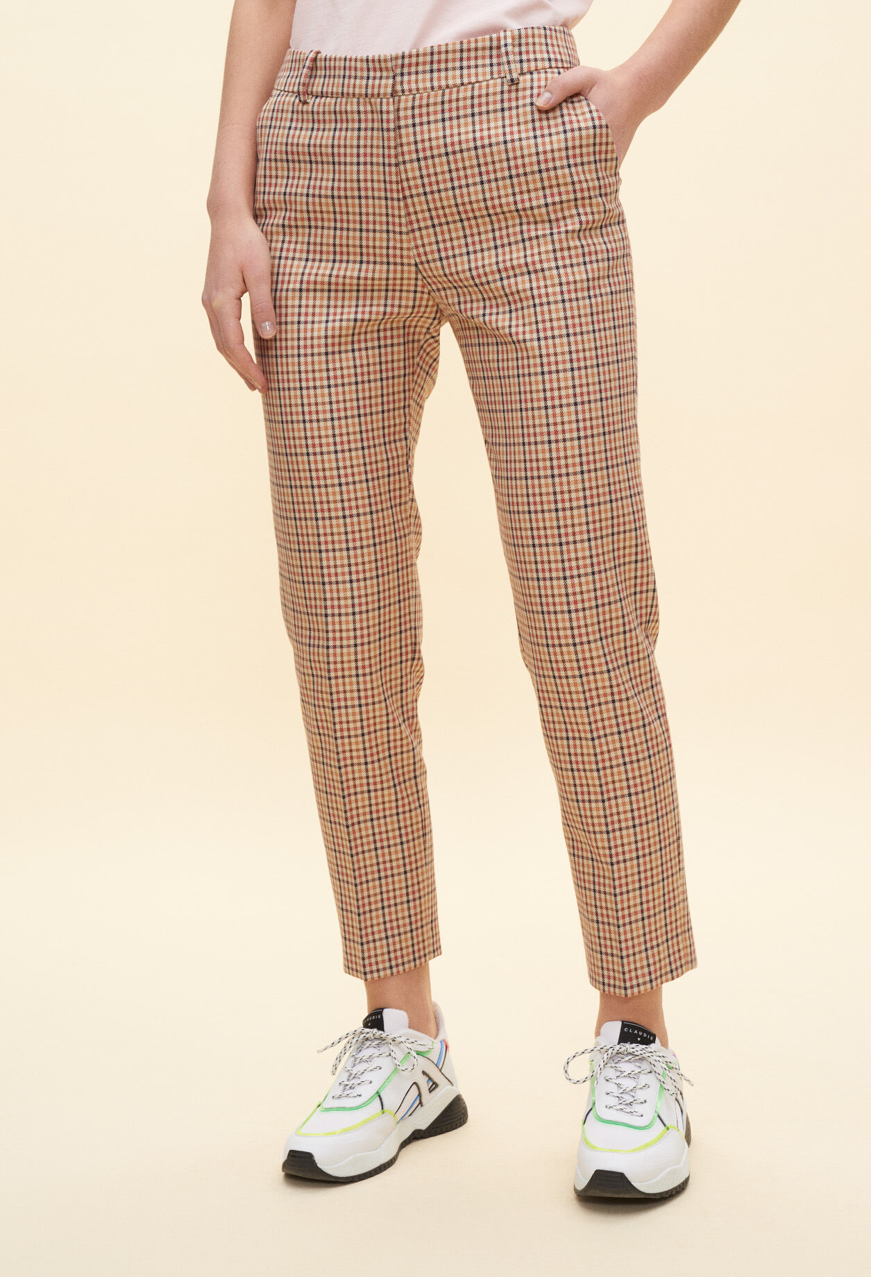 Checked straight-leg trousers