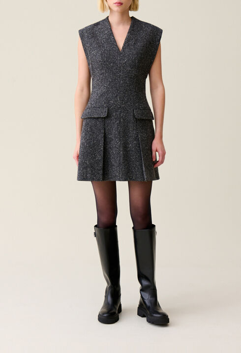 Grey fitted tweed suit dress