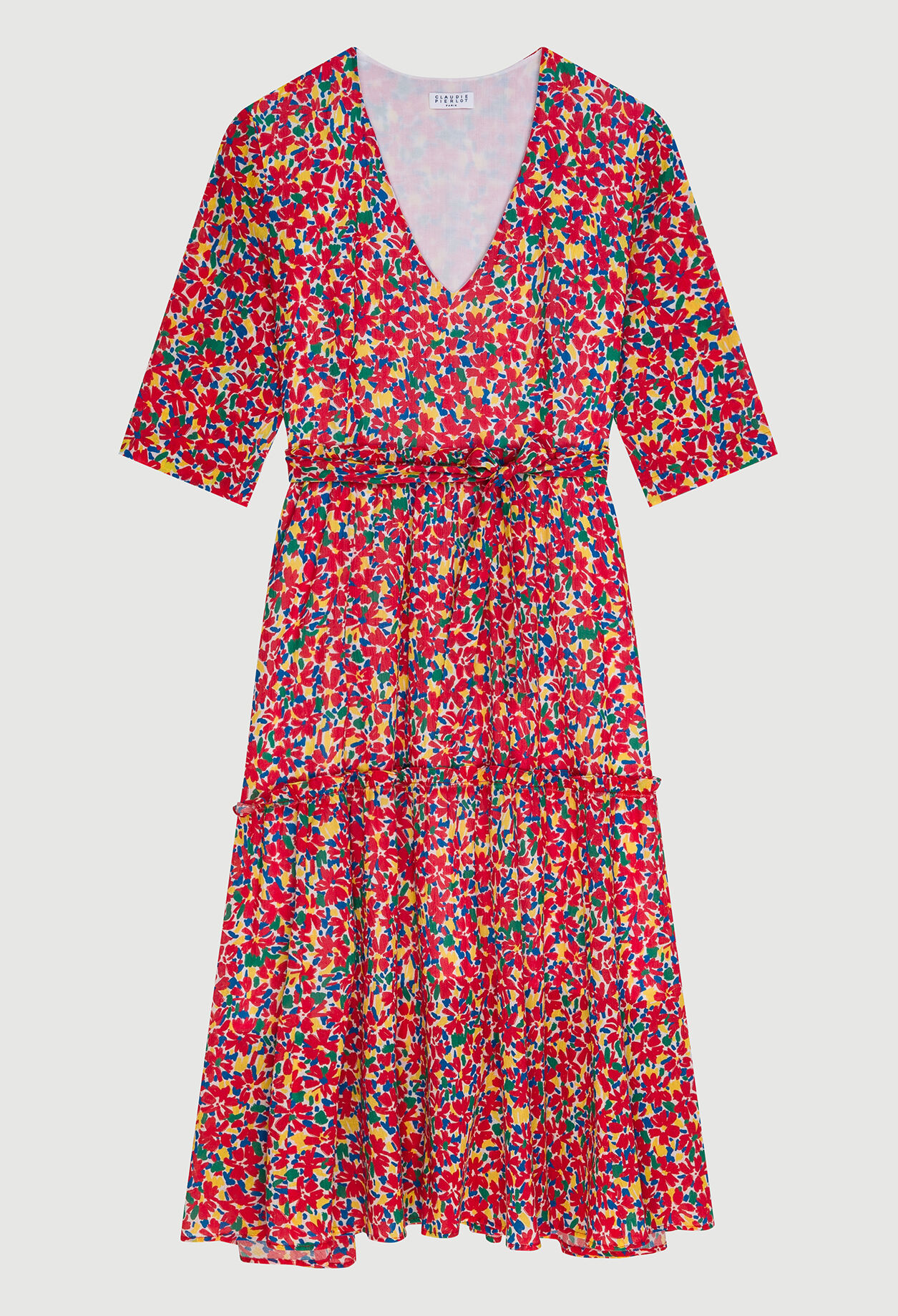 Flowery dress with gathered fabric Flowery dress with gathered fabric