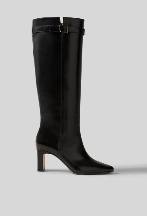 High smooth waxed leather boots