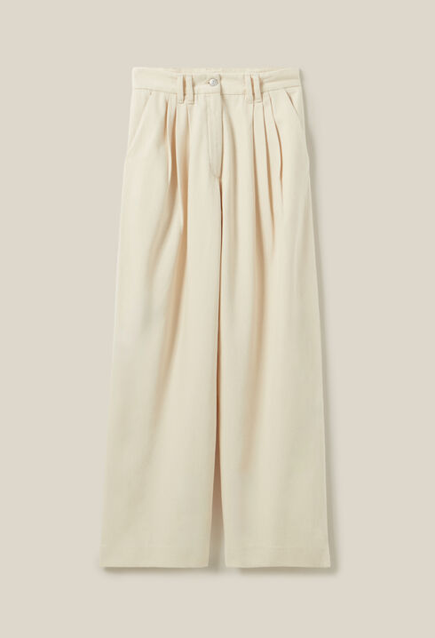 Wide pleated denim trousers