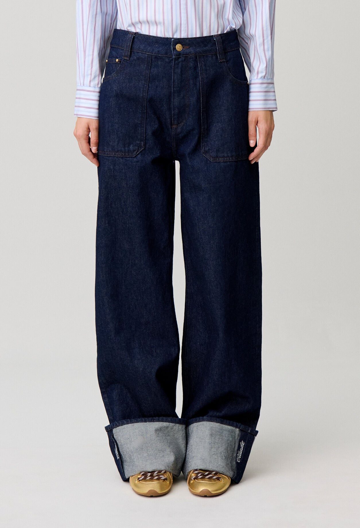 Wide-leg jeans embroidered cuffs
