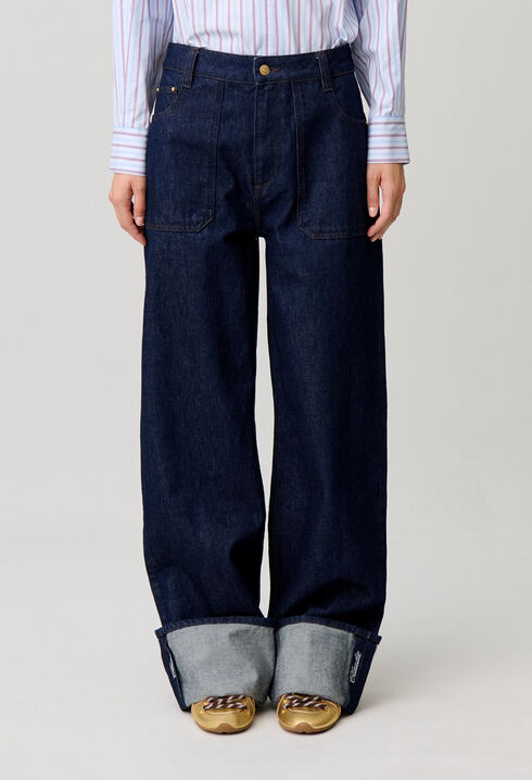 Wide-leg jeans embroidered cuffs