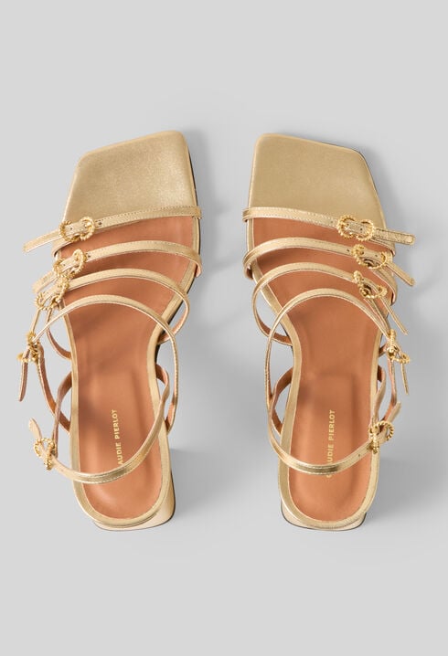 Metallic leather heeled sandals