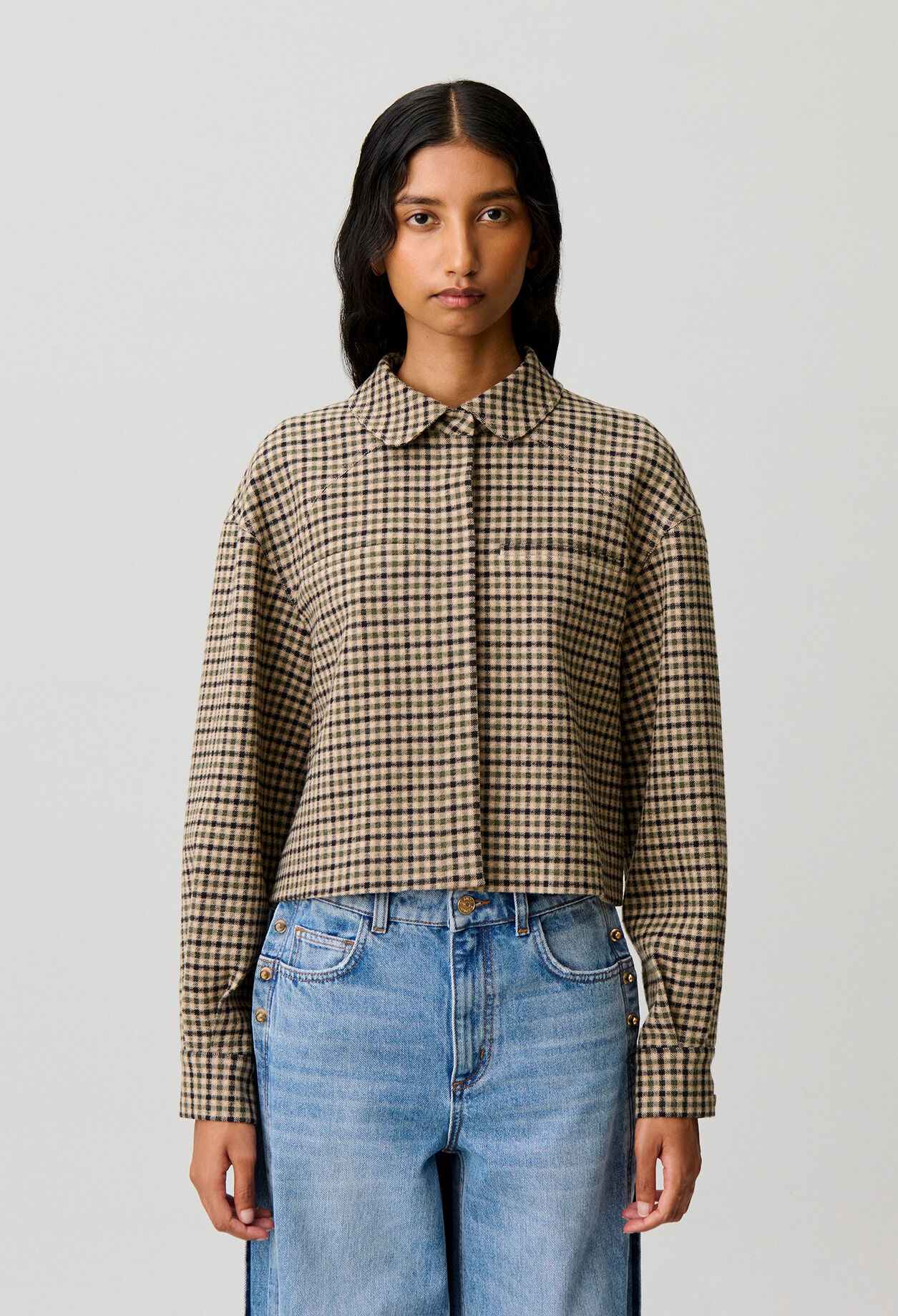 Short checked wool blend jacket