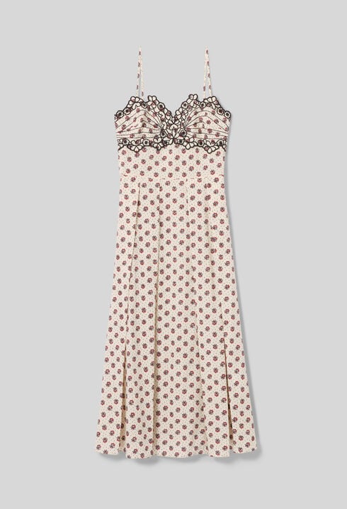 Embroidered printed cotton dress