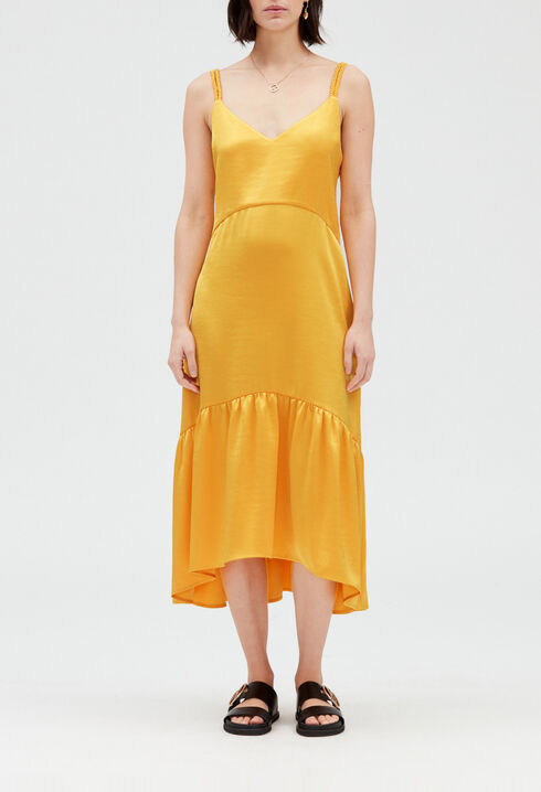 Satiny yellow midi dress
