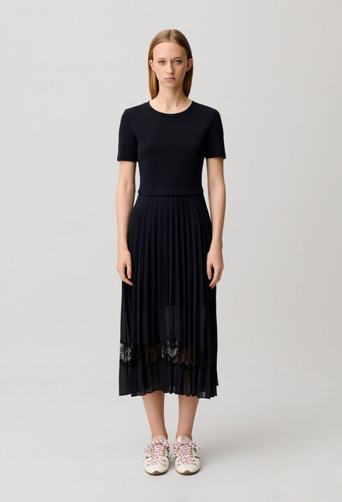 Black and navy bi-material dress