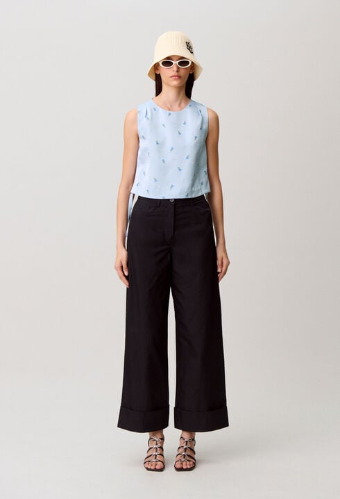 Embroidered satin top