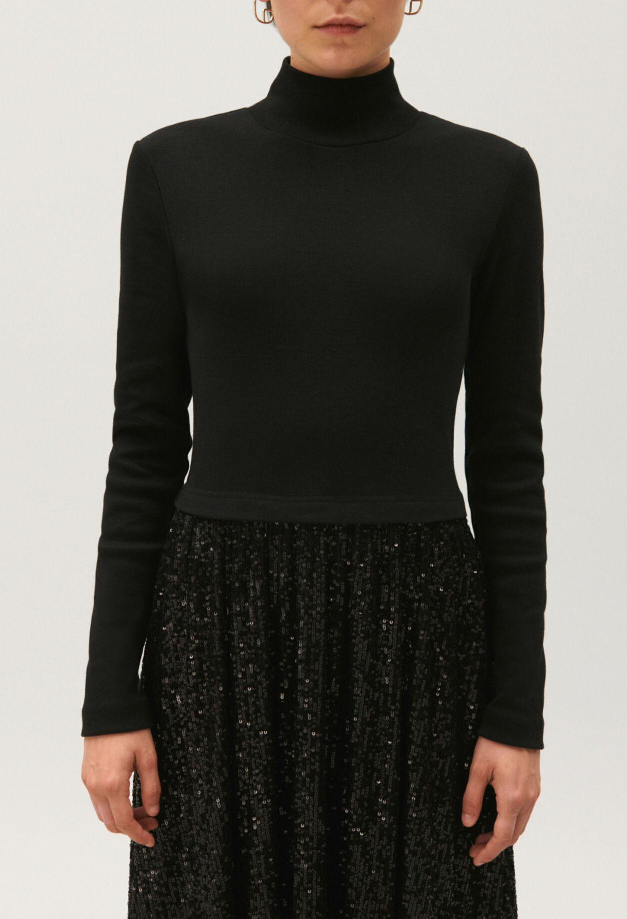 Black dual-fabric dress with sequins