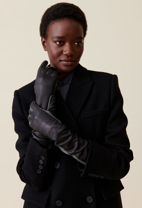 Long two-tone leather gloves