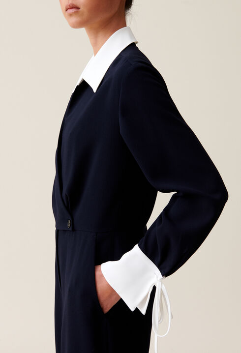 Navy dual-fabric jumpsuit