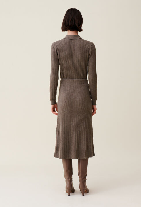 Pleated Midi Skirt with Buttons