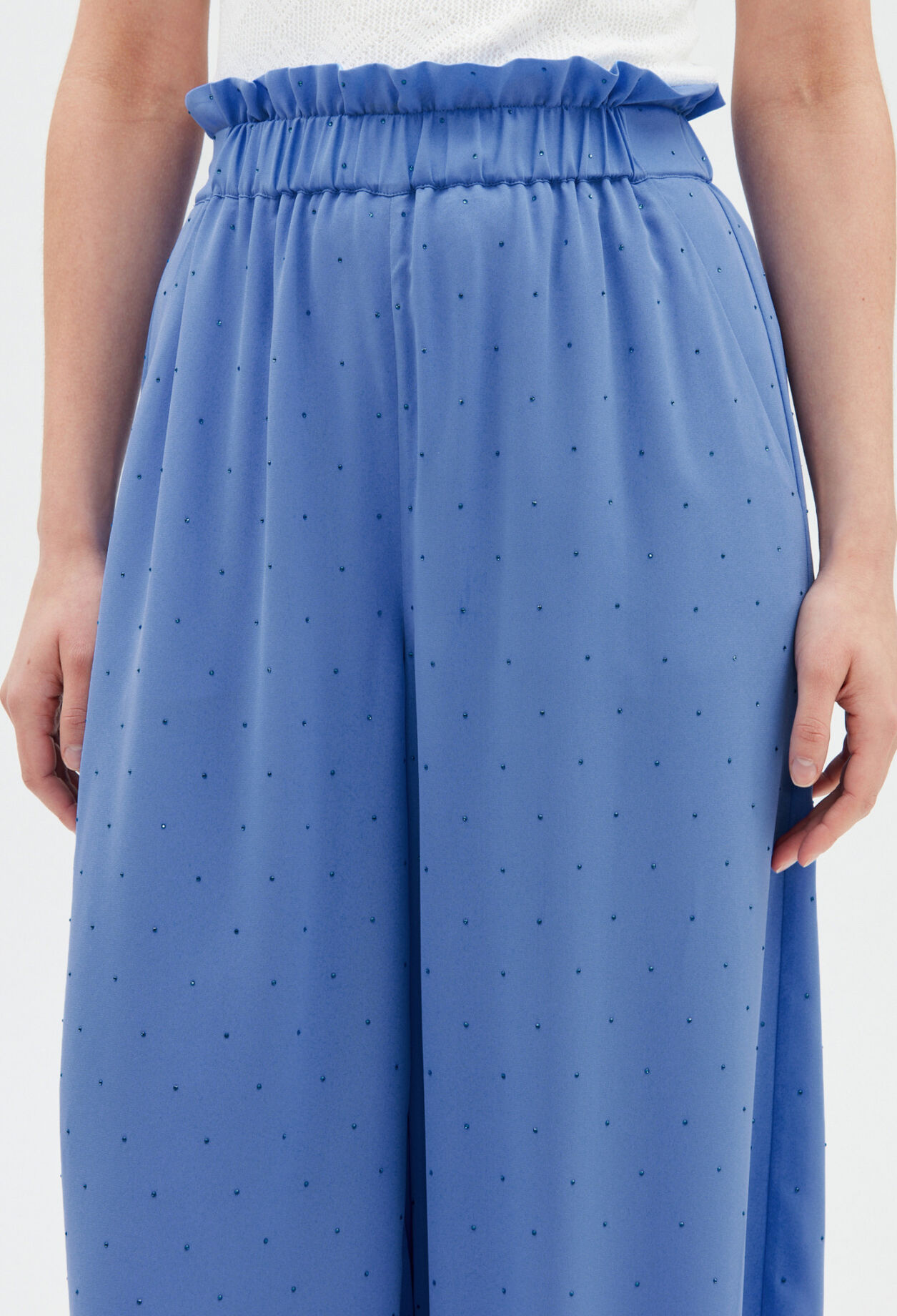 Sky-blue diamanté trousers