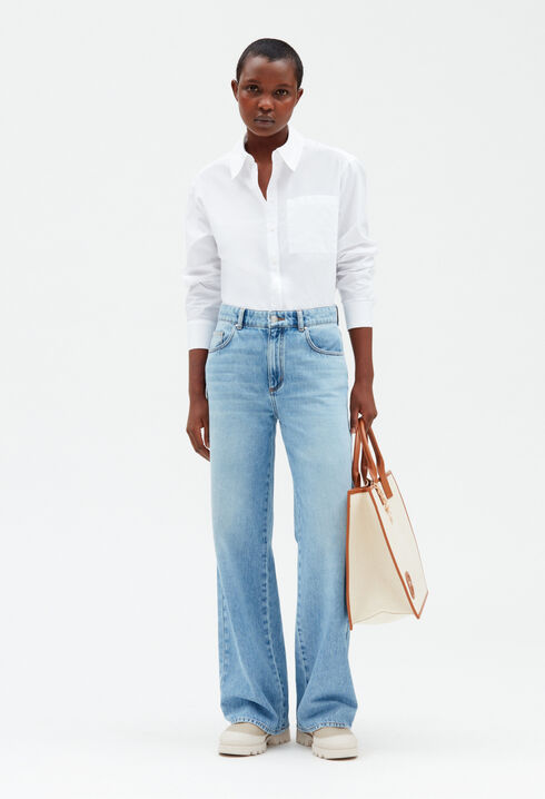 Wide leg faded jeans