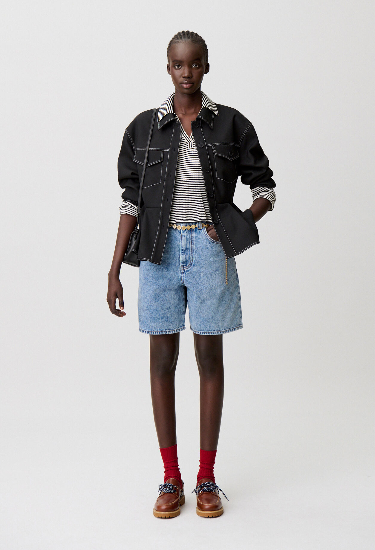 Straight-leg denim shorts