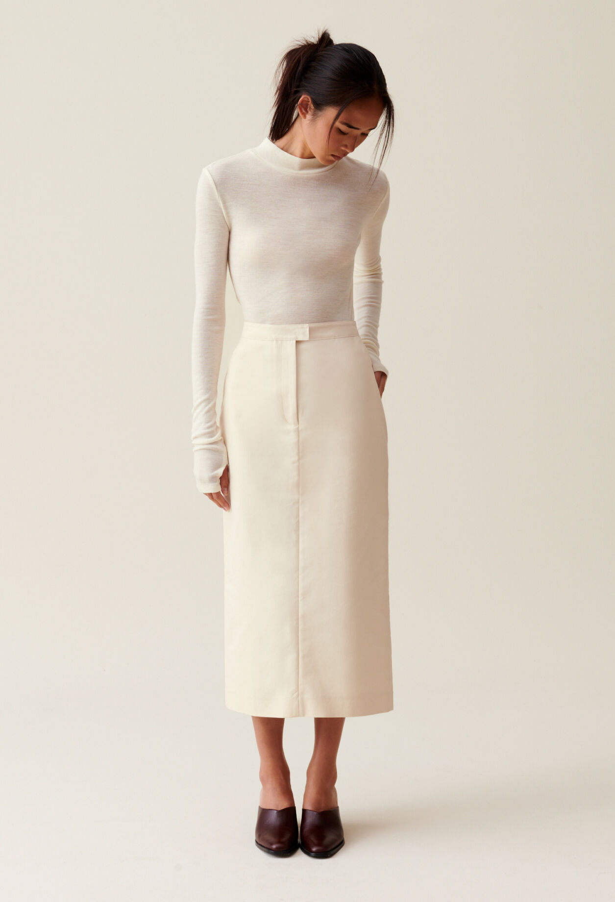 Pale beige midi skirt