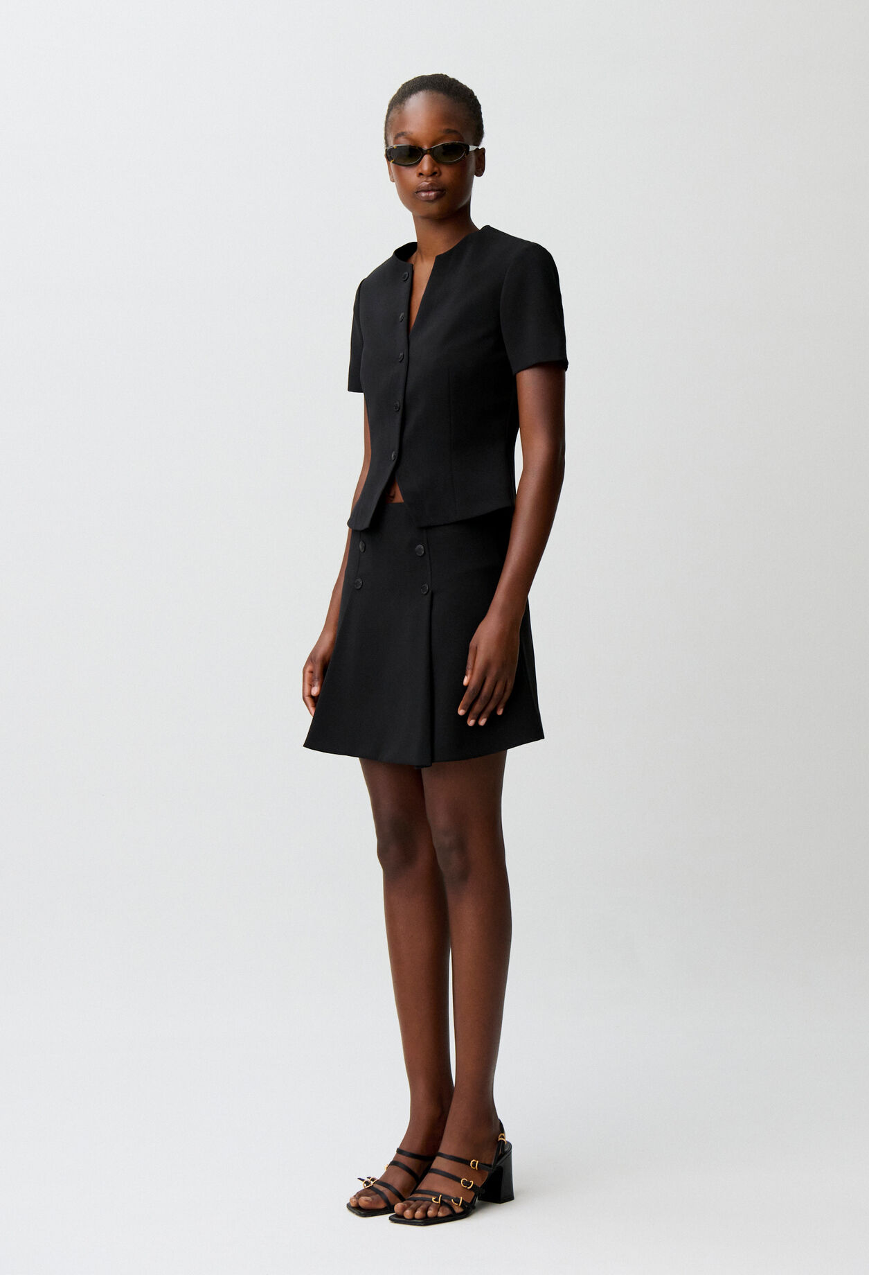 Fitted button-up V-neck top