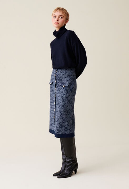 Navy high-waisted monogram skirt