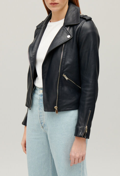 Navy blue smooth leather jacket