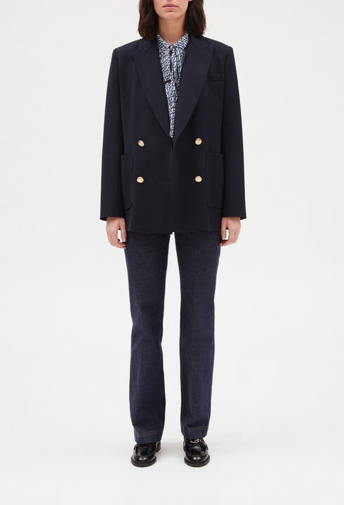 Blue double-breasted suit jacket