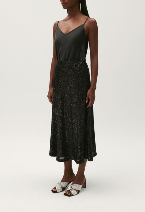 Black midi skirt with sequins
