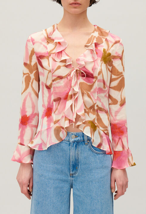 Watercolour print silk blouse