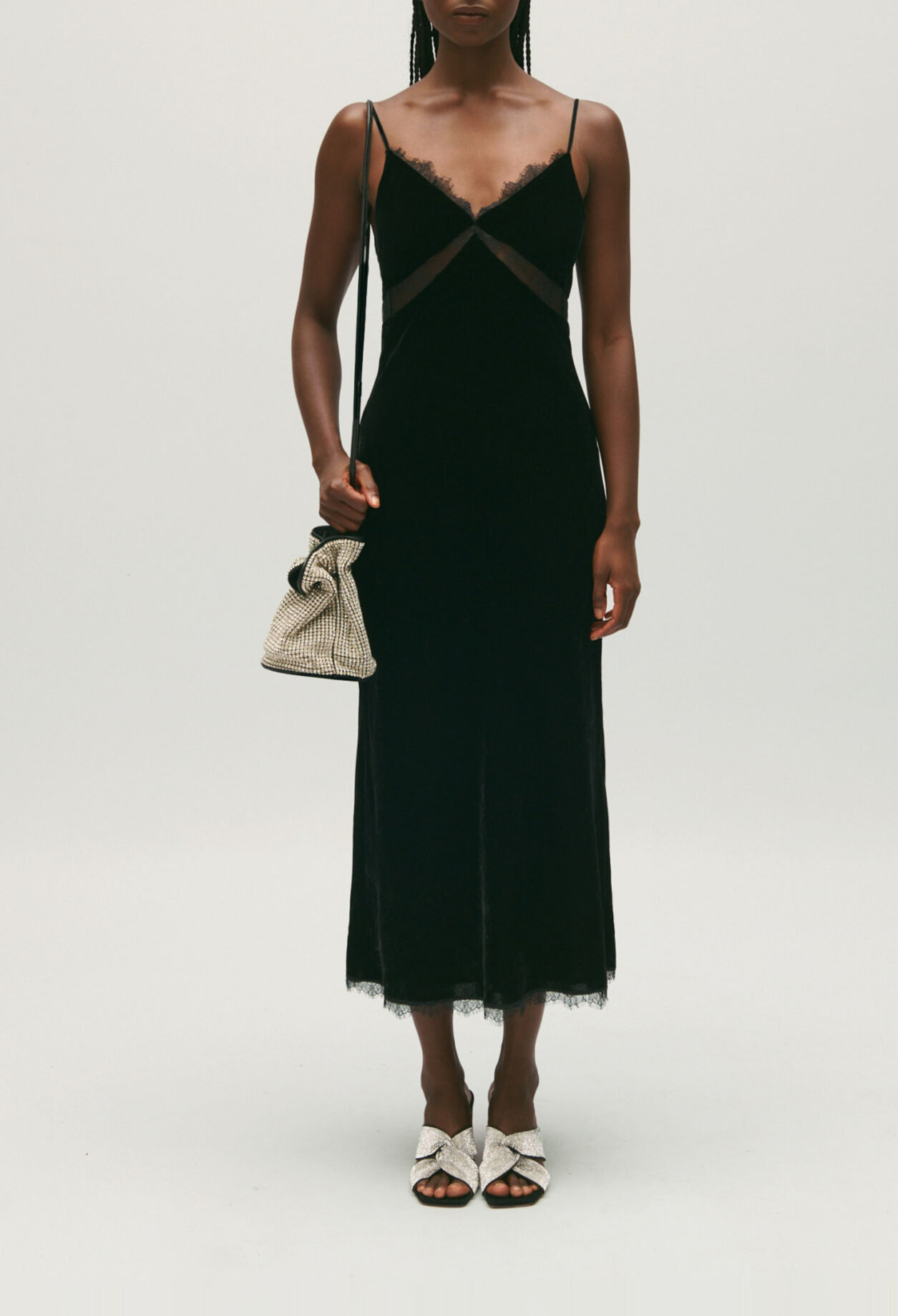 Black velour midi dress