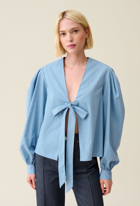 Tie-Front V-Neck Blouse