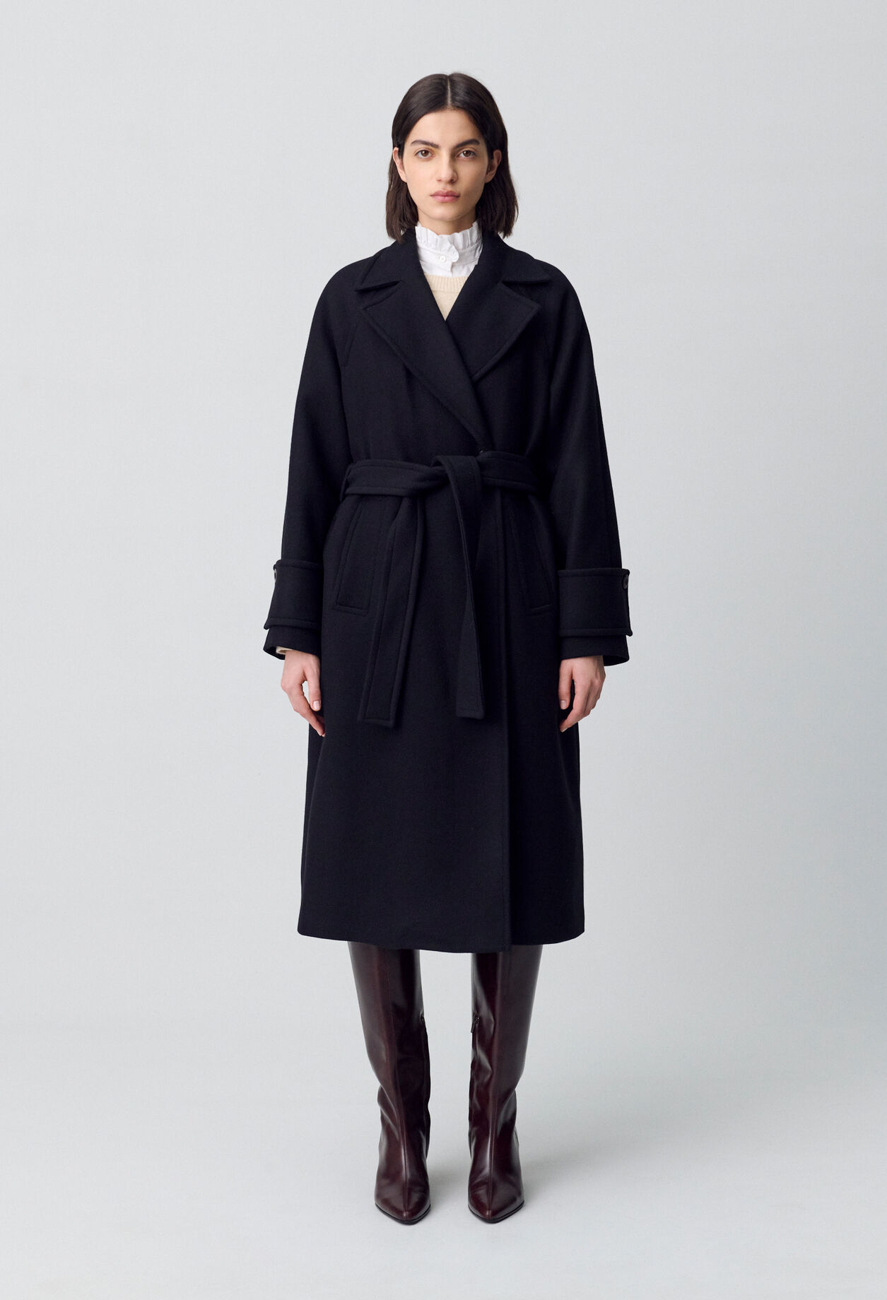 Mid-length wool blend coat