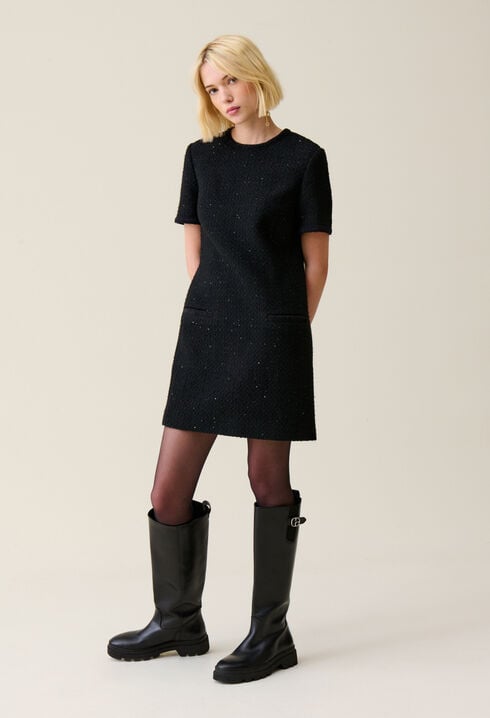 Short black tweed dress
