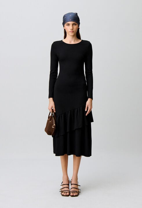 Asymmetric ruffled jersey dress