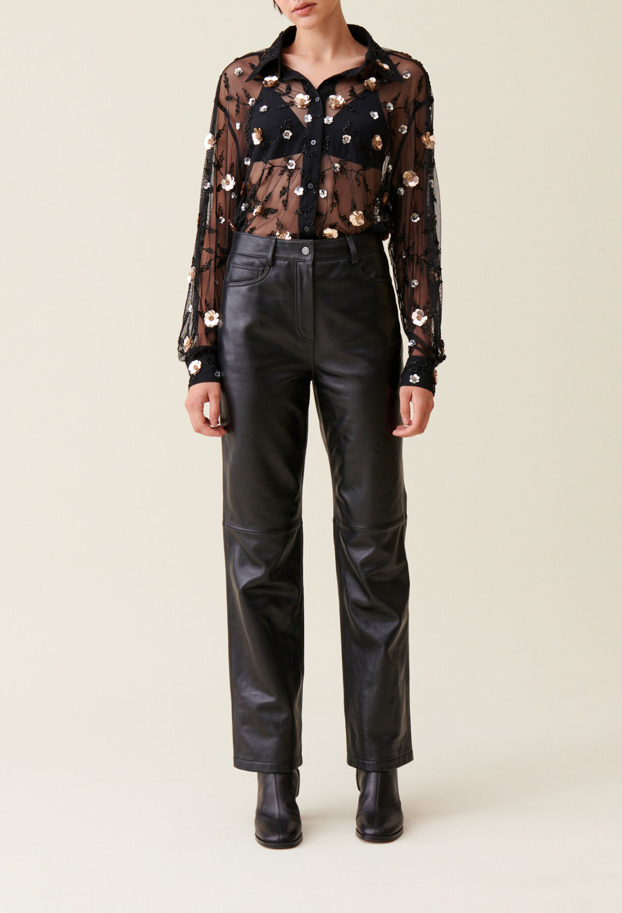 Sheer black embroidered shirt