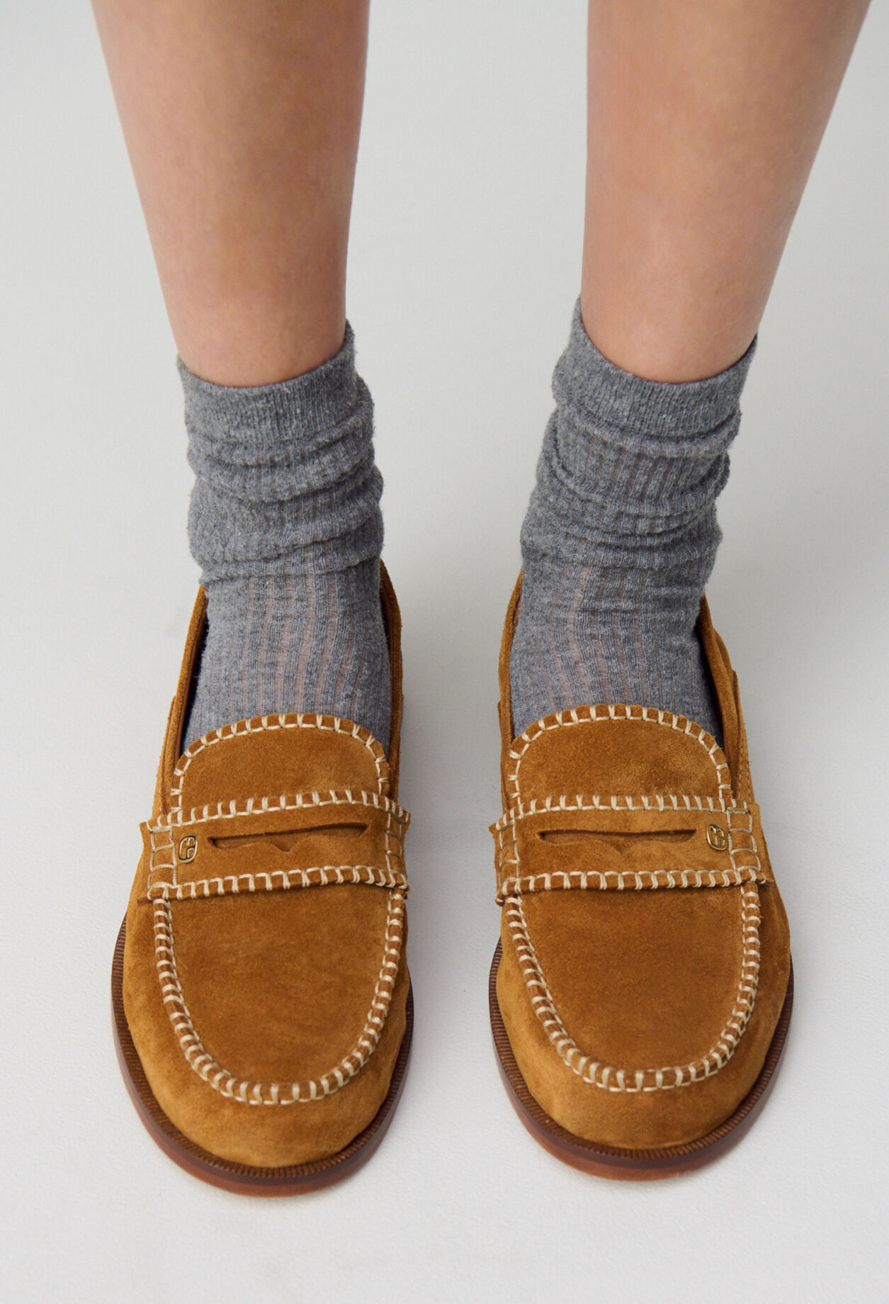 Suede mules with gold monogram Suede mules with gold monogram